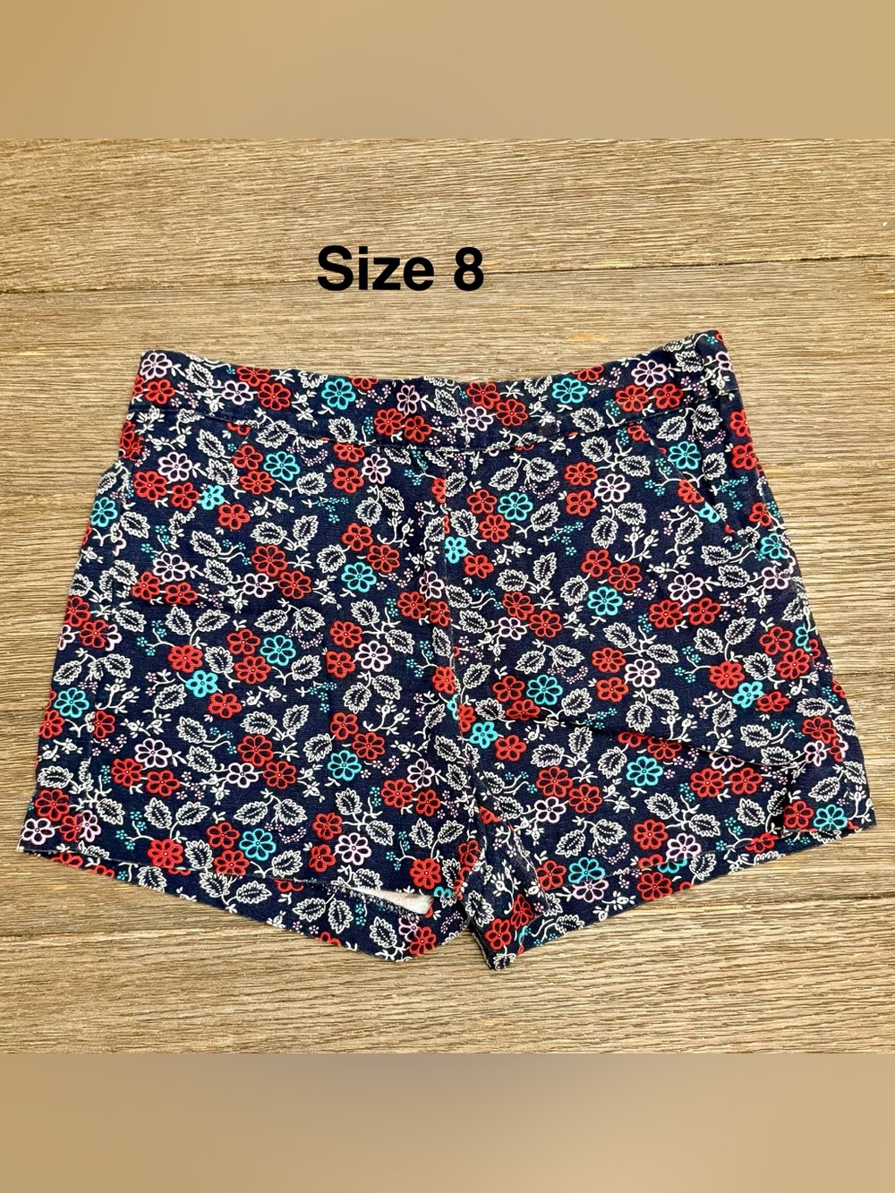 Janie and Jack Navy Floral Print Girls' Shorts with Red & Teal Flowers